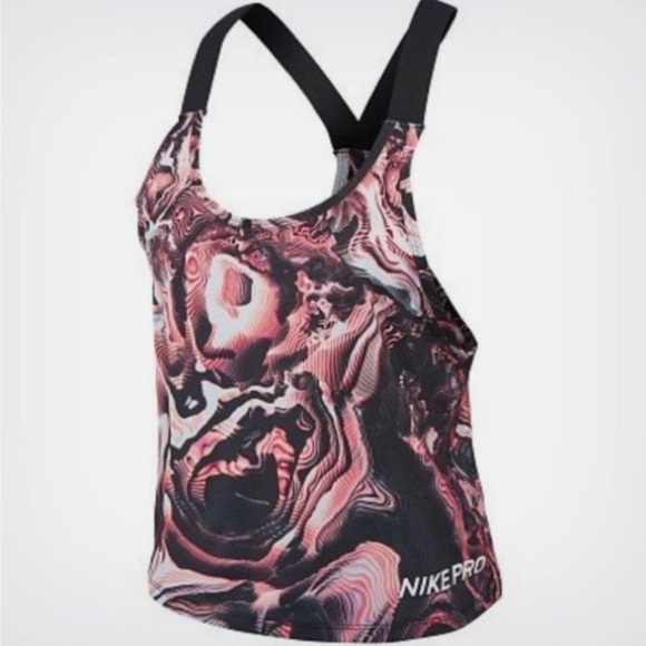 Nike Pro Dri-Fit Womens Pink & Black Marble Sports Crop Racerback Tank Top Small - Picture 10 of 11